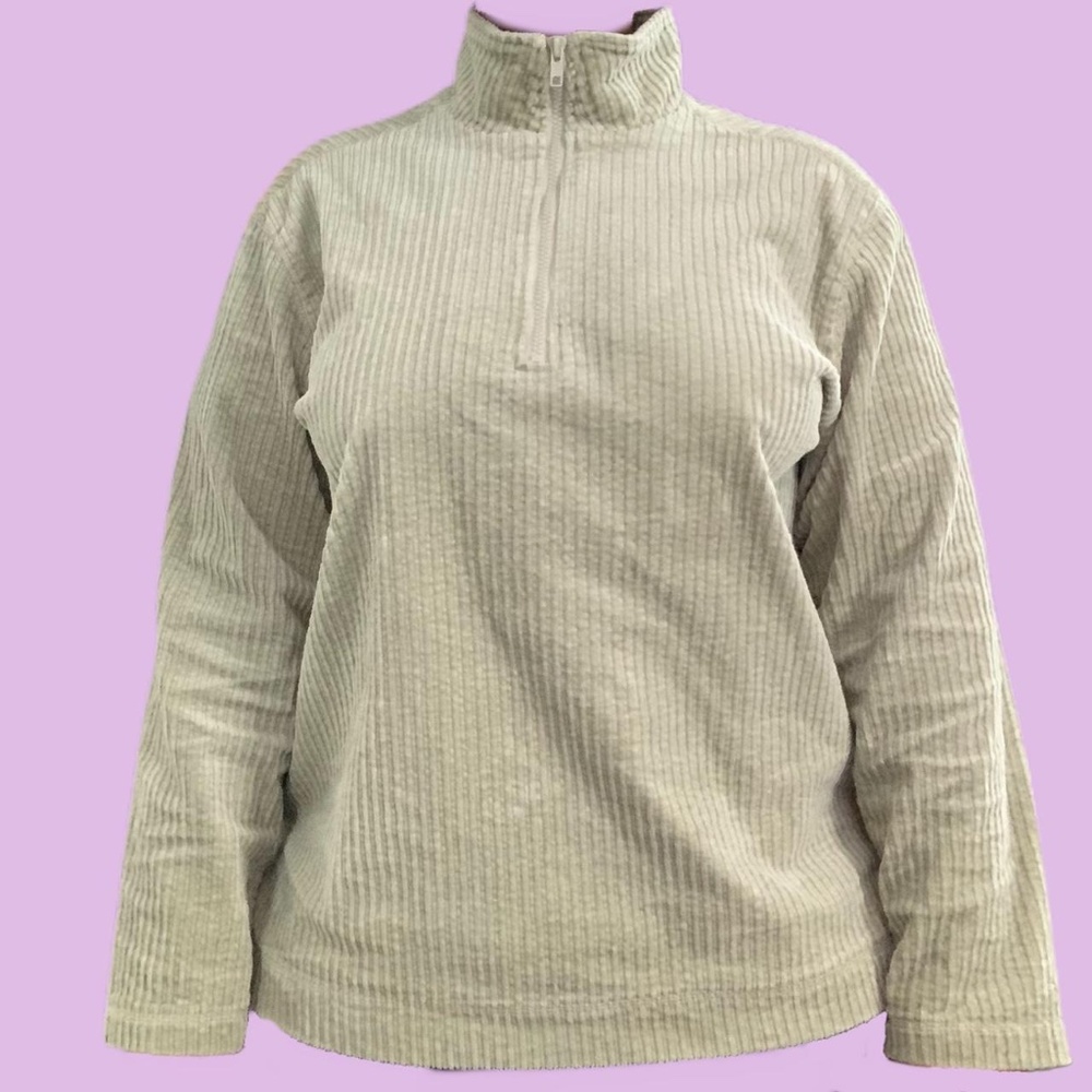 Tan Corduroy Structured Half Zip Pullover